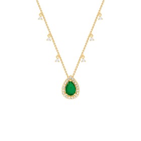 Imagem do produto Colar Gota de Esmeralda Com Pontos de Luz na Corrente e Cravação de Zircônia Folheado a Ouro 18K