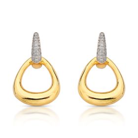 Imagem do produto Brinco Oval Liso com Base Cravejada de Zircônias Folheado a Ouro 18K