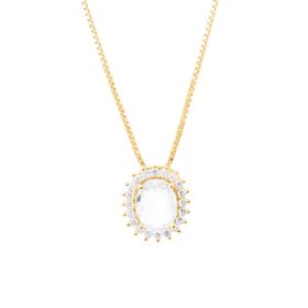Imagem do produto Colar com Pingente Oval com Zircônias em Volta Prata 925 Folheado a Ouro 18K