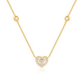 Imagem do produto Colar Coração de Zircônias com Ponto de Luz Prata 925 Folheado a Ouro 18K