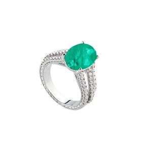 Imagem do produto Anel Aro Duplo Cravejado de Zircônias com Cristal Oval Esmeralda em Prata 925