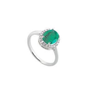 Imagem do produto Anel com Cristal Esmeralda e Cravação de Zircônias na volta em Prata 925