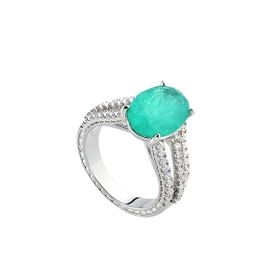 Imagem do produto Anel Ocean Aro Duplo Cravejado de Zircônias com Cristal Oval Paraíba em Prata 925