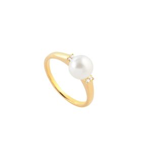 Imagem do produto Anel com Pérola Lisa e Pontos de Luz Pequenos Folheado a Ouro 18K