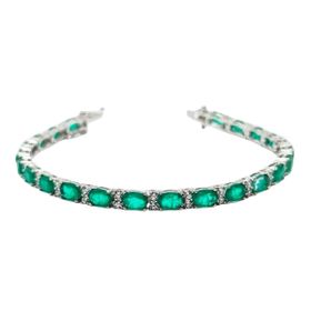 Imagem do produto Pulseira Riviera de Cristais Esmeralda Oval com Zircônias Intercaladas em Prata 925