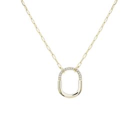 Imagem do produto Colar Cadeado Oval Meio Cravejado de Zircônias e Liso em Prata 925 Folheado a Ouro 18K