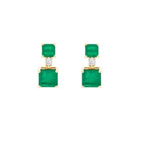 Imagem do produto Brinco Dois Cristais Esmeralda Pendente Quadrado e Ponto de Luz de Zircônia Central Folheado a Ouro 18K