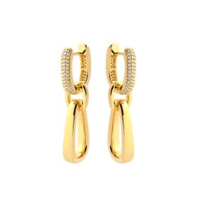 Imagem do produto Brinco Click 3 Elos Pendentes com Elo Base Cravejado de Zircônias Folheado a Ouro 18K