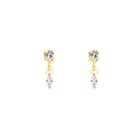 Imagem do produto Brinco Base Ponto de Luz com Navete Pendente de Zircônia em Prata 925 Folheado a Ouro 18K