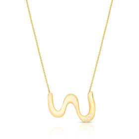Imagem do produto Colar Ondulado Liso com Dois Pontos de Luz de Zircônia Pequeno Folheado a Ouro 18K