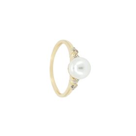 Imagem do produto Anel Pérola com Zircônias Pequenas no Aro Folheado a Ouro 18K