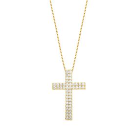 Imagem do produto Colar Cruz Duas Fileiras Cravejada de Zircônia Folheado a Ouro 18K