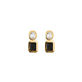 Imagem do produto Brinco Base Cristal Redonda com Quadrado Fumê Folheado a Ouro 18K