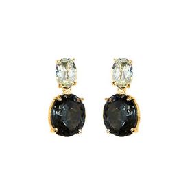 Imagem do produto Brinco Dois Cristais Verdes e Fumê Oval Folheado a Ouro 18K