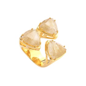 Imagem do produto Anel 3 Gotas Rutilo Aro Aberto Liso Folheado a Ouro 18K
