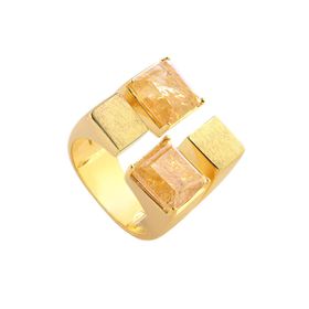 Imagem do produto Anel Aberto Anel Duplo Quadrado com Cristal Rutilo Folheado a Ouro 18K