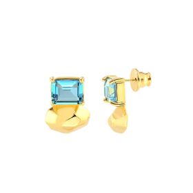 Imagem do produto Brinco Cristal Aqua Quadrado Pendente com Placa Lisa Oval Folheado a Ouro 18K