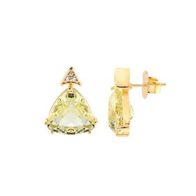 Imagem do produto Brinco Cristal Triângular Verde com 3 Pontos de Luz na Base Folheado a Ouro 18K