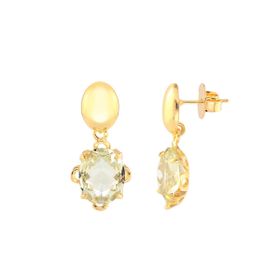 Imagem do produto Brinco Cristal Verde Oval Pendente com 4 Garras e Placa Lisa na Base Folheado a Ouro 18K