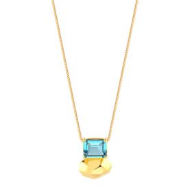 Imagem do produto Colar Cristal Aqua Quadrado Pendente com Placa Lisa Oval Folheado a Ouro 18K
