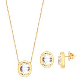 Imagem do produto Colar Cristal Oval Zircônia com Volta Lisa Folheado a Ouro 18K