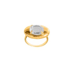 Imagem do produto Anel com Placa Oval Lisa e Cristal Oval Folheado a Ouro 18K