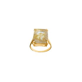 Imagem do produto Anel Aro fino com Cristal Quadrado Rutilo 4 Garras Folheado a Ouro 18K