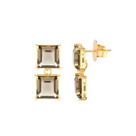 Imagem do produto Brinco Dois Cristais Quadrados Fumê Folheado a Ouro 18K