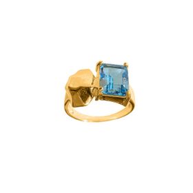 Imagem do produto Anel com Cristal Aqua Quadrado e Placa Lisa Oval Folheado a Ouro 18K