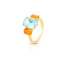 Imagem do produto Anel 3 Cristais Coloridos Folheado a Ouro 18K