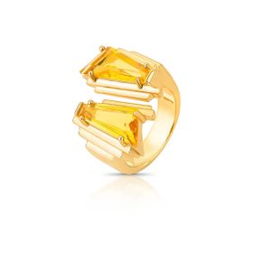 Imagem do produto Anel Aberto com Cristal Amarelo nas Extremidades com Detalhes Lisos Folheado a Ouro 18K
