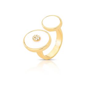 Imagem do produto Anel Aro Aberto com Duas Extremidades com Madrepérola e Flor de Zircônias Folheado a Ouro 18K