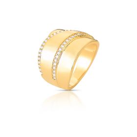 Imagem do produto Anel Aro Largo Com Design Moderno e Duas Fileiras de Zircônia Folheado a Ouro 18K