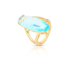 Imagem do produto Anel Aro Vazado Liso com Cristal Oval Largo Colorido Folheado a Ouro 18K