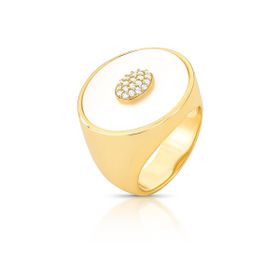 Imagem do produto Anel Orgânico Placa Grande Madrepérola com Pavê de Zircônias Folheado a Ouro 18K