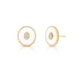Imagem do produto Brinco Orgânico Placa Grande Madrepérola com Pavê de Zircônias Folheado a Ouro 18K