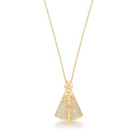 Imagem do produto Colar Nossa Senhora Aparecida com Cravação de Zircônia Folheado a Ouro 18K