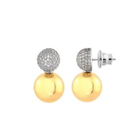 Imagem do produto Brinco Meia Esfera Cravejada e Esfera Lisa Folheado a Ouro 18K
