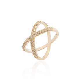 Imagem do produto Anel Entrelaçado em X com Meia Cravação de Zircônias Folheado a Ouro 18k