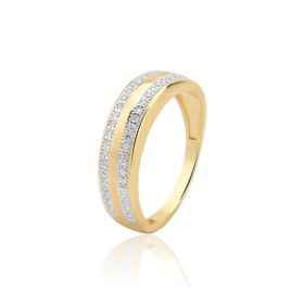 Imagem do produto Anel Meia Aliança com Duas Fileiras de Zircônia no Aro Folheado a Ouro 18K