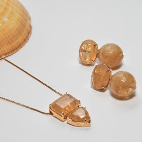 Imagem do produto Brinco Rutilo Oval e Redondo Folheado a Ouro 18K