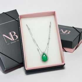 Imagem do produto Colar com Cristal Gota Esmeralda Cravejado de Zircônias Prata 925