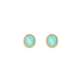 Imagem do produto Brinco Cristal Paraíba Oval Grande com Zircônias na Volta Folheado a Ouro 18K