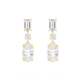Imagem do produto Brinco Cristais Oval Quadrado e Ponto de Luz Folheado a Ouro 18K