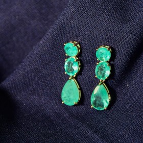 Imagem do produto Brinco Cristais Paraíba Pendente Gotas e Ovais Folheado a Ouro 18K