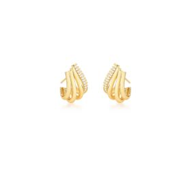Imagem do produto Brinco 2 Colunas com Zircônia 4 Volta Vazado Curvo Folheado a Ouro 18K
