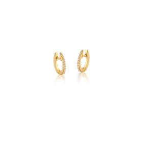 Imagem do produto Brinco Argola Cravejada com Zircônia 1 Coluna Redonda Folheado a Ouro 18K