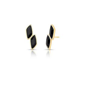 Imagem do produto Brinco EarCuff 2 Navetes Pretos Retangular Geométrico Folheado a Ouro 18K