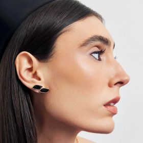 Imagem do produto Brinco EarCuff 2 Navetes Pretos Retangular Geométrico Folheado a Ouro 18K