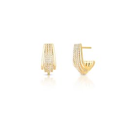 Imagem do produto Brinco Médio 3 Coluna Zircônia 5 Voltas Intercalado Vazado Curvo Folheado a Ouro 18K